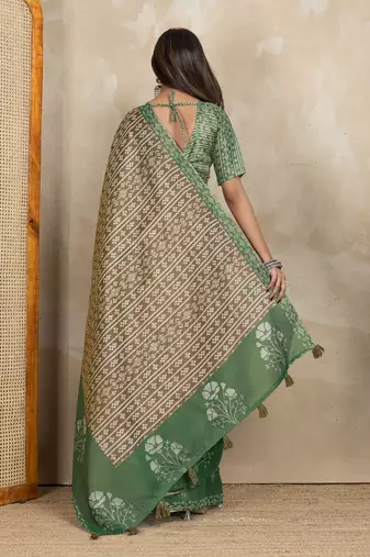brown colour Ready to wear abstract printed erode anmol silk saree with designer unstitched  blouse