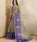 olive colour Ready to wear abstract printed erode anmol silk saree with designer unstitched  blouse