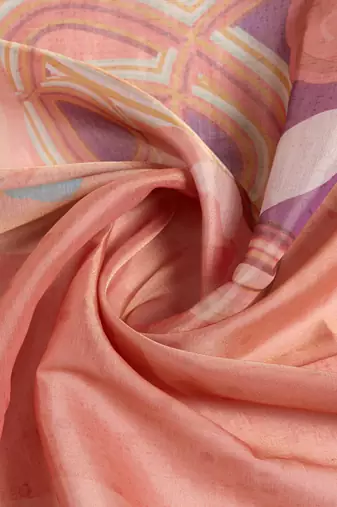 coral colour Ready to wear abstract printed erode anmol silk saree with designer unstitched  blouse