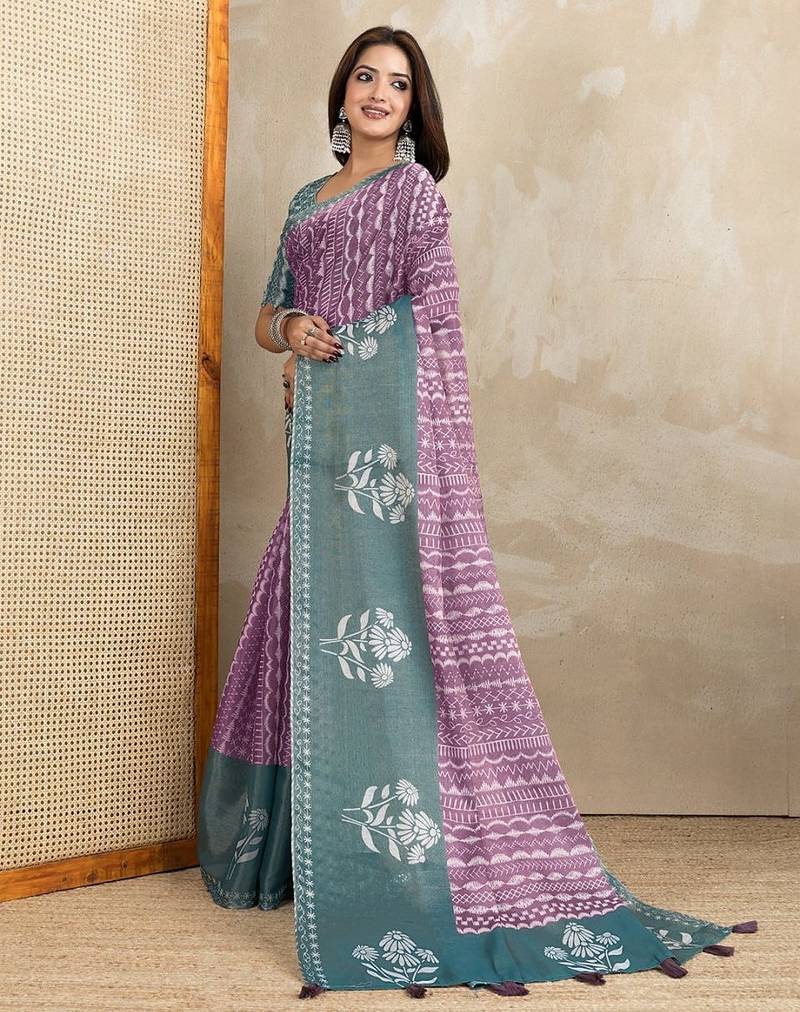 purple colur Ready to wear abstract printed erode anmol silk saree with designer unstitched  blouse