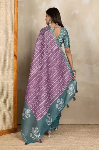 purple colur Ready to wear abstract printed erode anmol silk saree with designer unstitched  blouse