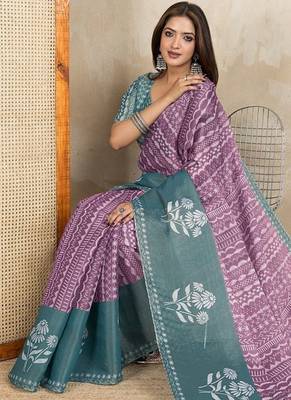 purple colur Ready to wear abstract printed erode anmol silk saree with designer unstitched  blouse 3