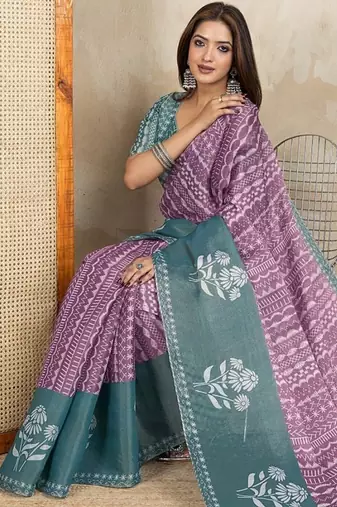 purple colur Ready to wear abstract printed erode anmol silk saree with designer unstitched  blouse