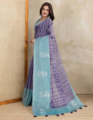purple colour Ready to wear abstract printed erode anmol silk saree with designer unstitched  blouse 2
