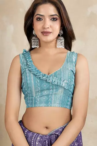 purple colour Ready to wear abstract printed erode anmol silk saree with designer unstitched  blouse