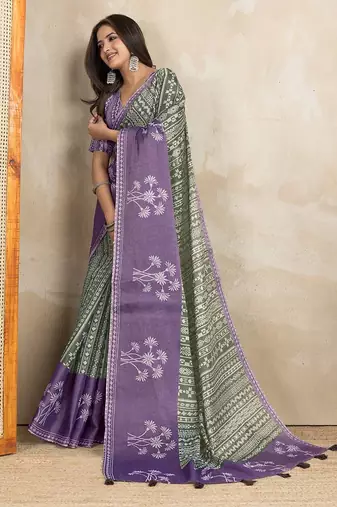 purple colour Ready to wear abstract printed erode anmol silk saree with designer unstitched  blouse