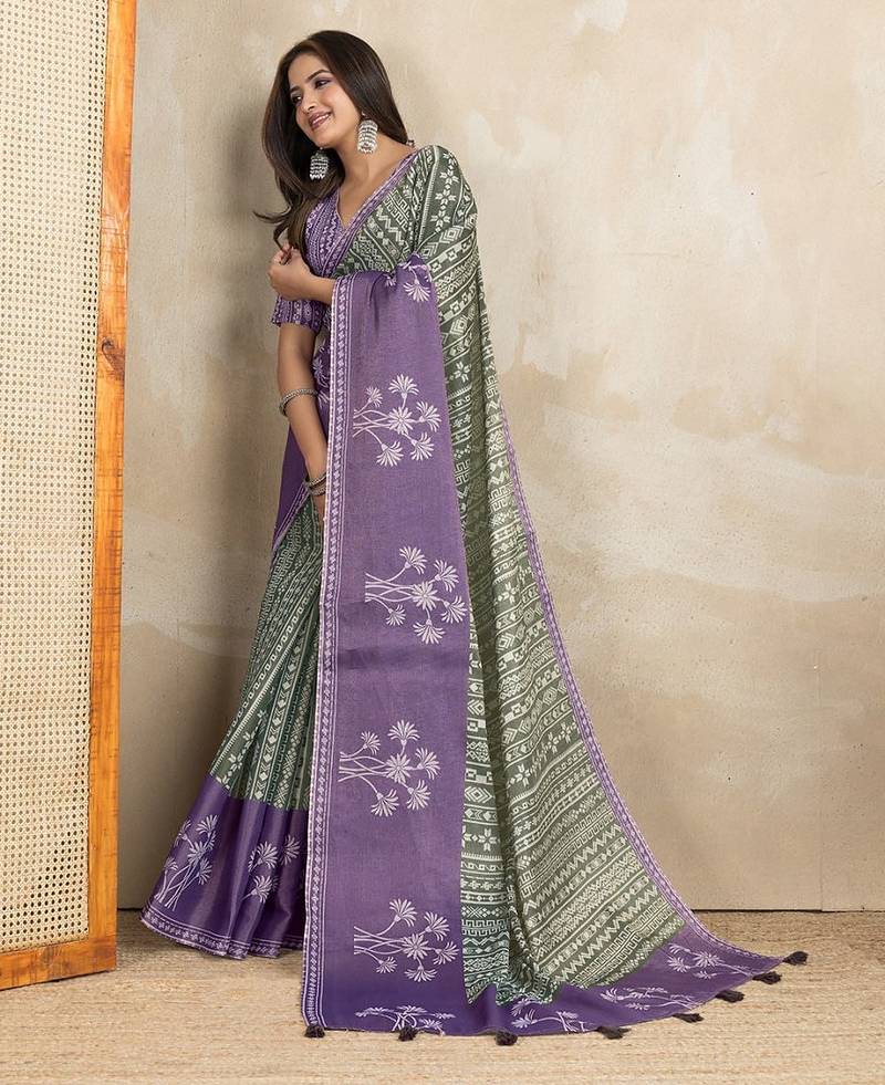 purple colour Ready to wear abstract printed erode anmol silk saree with designer unstitched  blouse