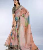 coral colour Ready to wear abstract printed erode anmol silk saree with designer unstitched  blouse