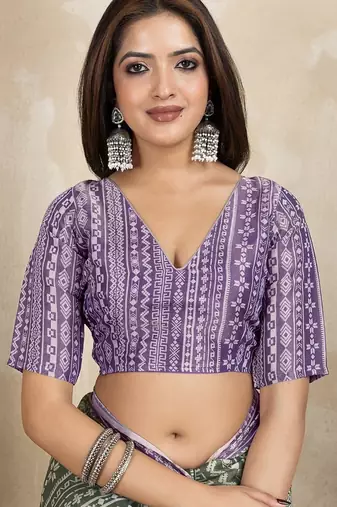 purple colour Ready to wear abstract printed erode anmol silk saree with designer unstitched  blouse