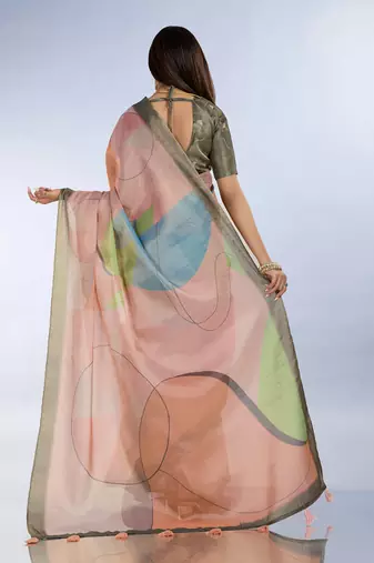 pre-stitched beautiful designer jimmy choo ruffle saree decorated by sequence lace and blouse piece