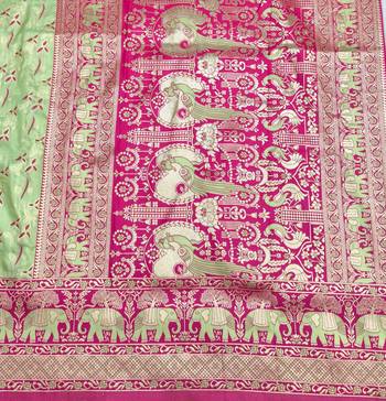 Light green zari woven silk blend saree with blouse piece 5