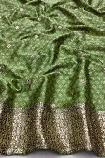 Light green zari woven silk blend saree with blouse piece