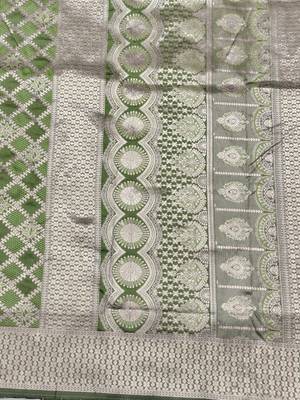 Light green zari woven silk blend saree with blouse piece 5