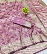 Magenta zari woven banarasi silk blend saree with blouse piece