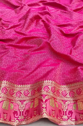 Pink zari woven silk blend saree with blouse piece