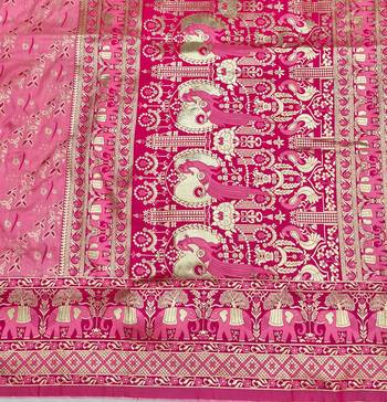 Pink zari woven silk blend saree with blouse piece 5