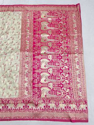 Cream zari woven silk blend saree with blouse piece 2
