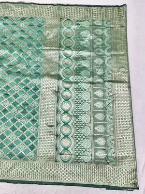 Light blue zari woven silk blend saree with blouse piece 2