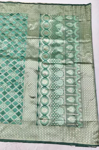 Light blue zari woven silk blend saree with blouse piece