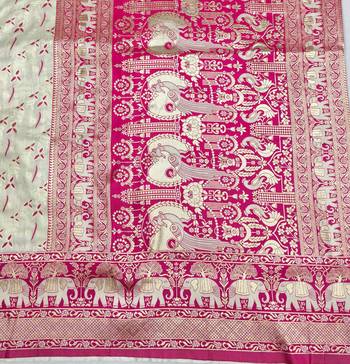 Cream zari woven silk blend saree with blouse piece 5