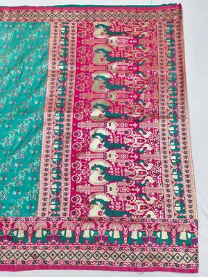 Blue zari woven silk blend saree with blouse piece 2