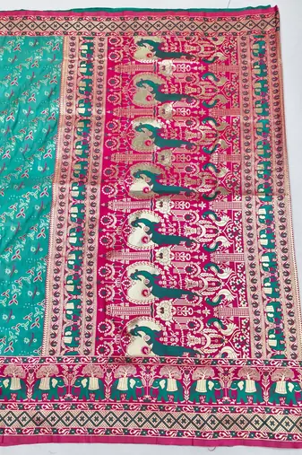 Blue zari woven silk blend saree with blouse piece