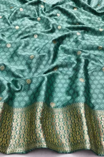 Light blue zari woven silk blend saree with blouse piece