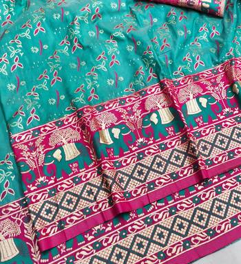 Blue zari woven silk blend saree with blouse piece 3