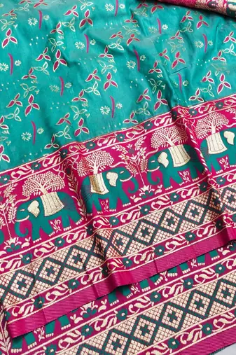 Blue zari woven silk blend saree with blouse piece