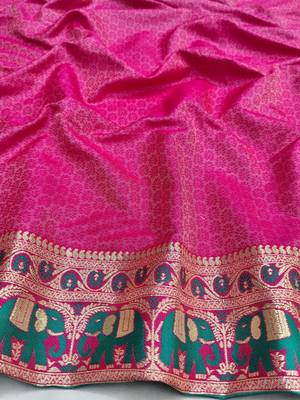 Blue zari woven silk blend saree with blouse piece 4