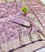 Purple zari woven banarasi silk blend saree with blouse piece