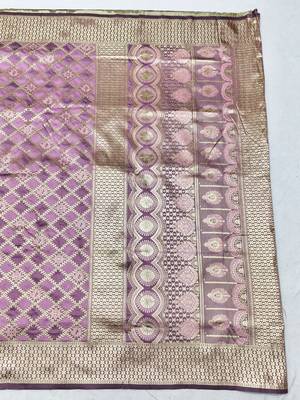 Purple zari woven silk blend saree with blouse piece 2