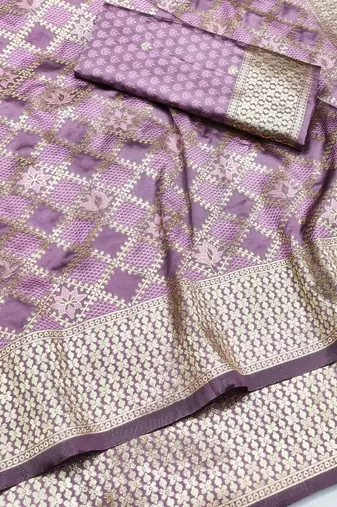 Purple zari woven silk blend saree with blouse piece