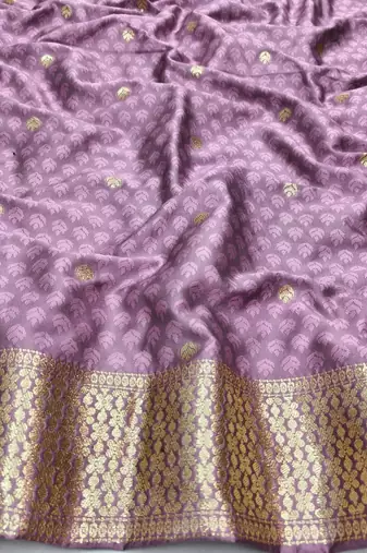 Purple zari woven silk blend saree with blouse piece