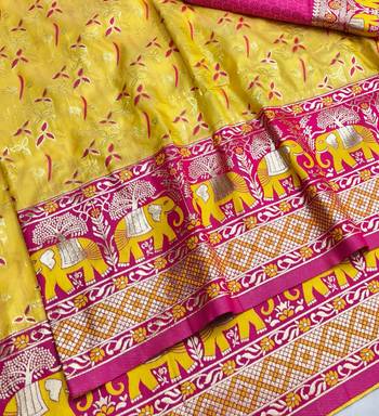 Gold zari woven silk blend saree with blouse piece 3