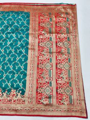 Rama zari woven silk blend saree with blouse piece 2
