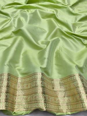 Pista zari woven paithani silk blend saree with blouse piece 4