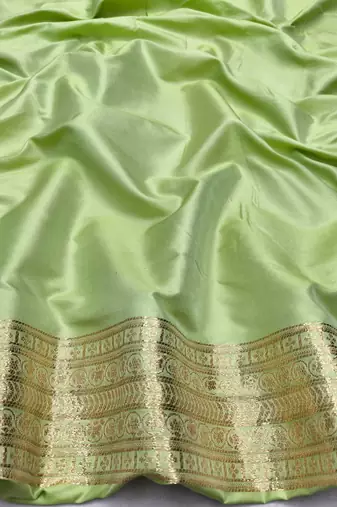 Pista zari woven paithani silk blend saree with blouse piece