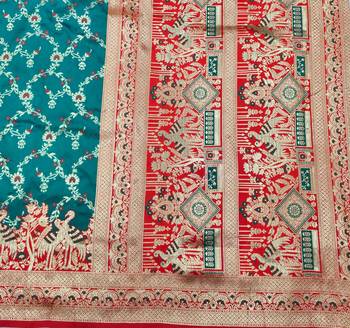 Rama zari woven silk blend saree with blouse piece 5