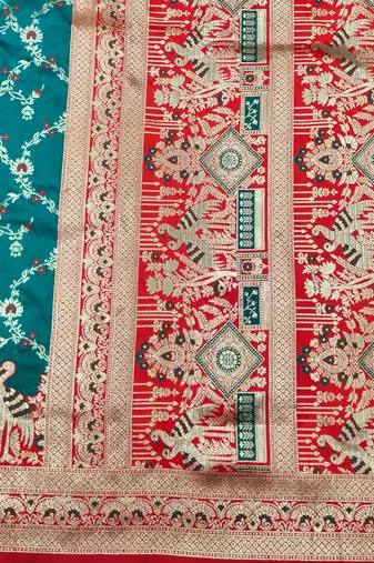 Rama zari woven silk blend saree with blouse piece