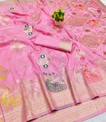 Pink zari woven paithani silk blend saree with blouse piece