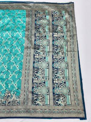 Light blue zari woven silk blend saree with blouse piece 2