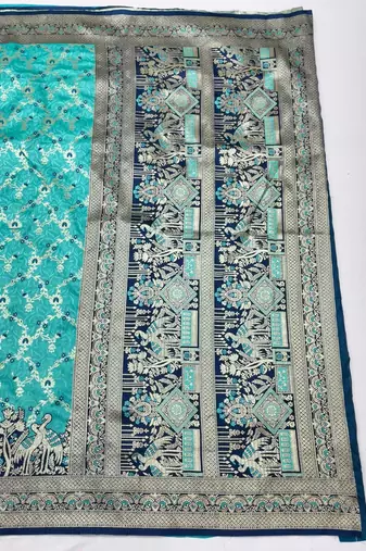 Light blue zari woven silk blend saree with blouse piece