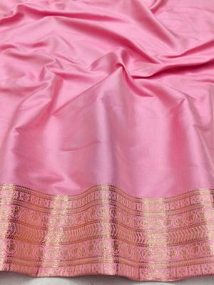 Pink zari woven paithani silk blend saree with blouse piece 4
