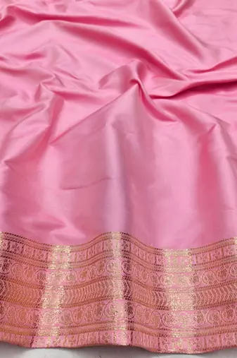 Pink zari woven paithani silk blend saree with blouse piece