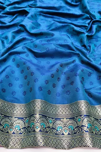 Light blue zari woven silk blend saree with blouse piece