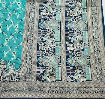 Light blue zari woven silk blend saree with blouse piece 5