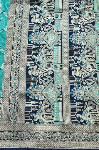 Light blue zari woven silk blend saree with blouse piece