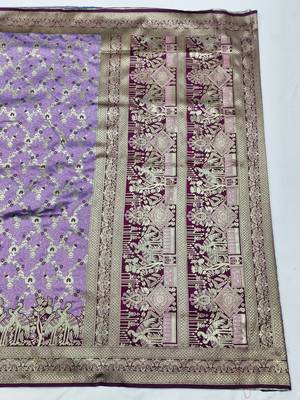 Light purple zari woven silk blend saree with blouse piece 2