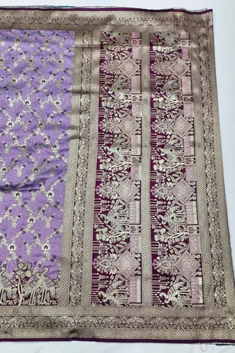 Light purple zari woven silk blend saree with blouse piece